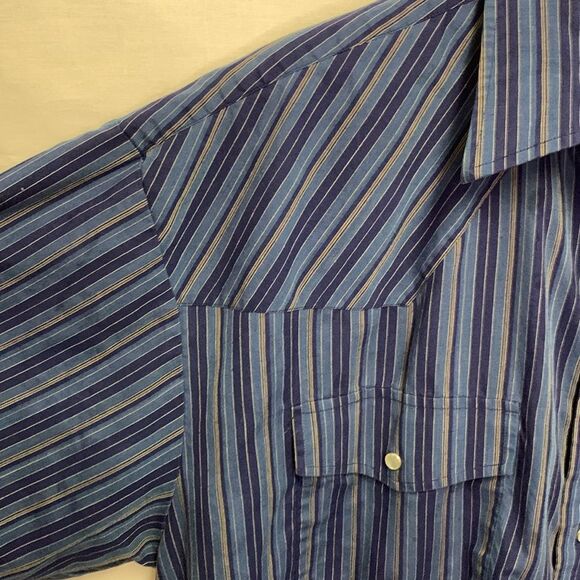 Outlaw Vintage 90s Blue Stripe Pearl Snap Short Sleeve Western Shirt Size 1X Big - Picture 5 of 10